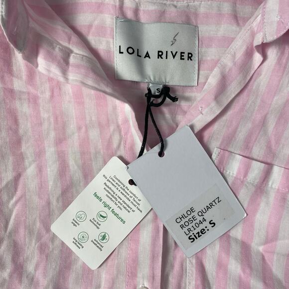 Lola River NWT Striped Linen x Tencel Chloe Top Womens Size‎ S in Rose Quartz - Picture 7 of 7